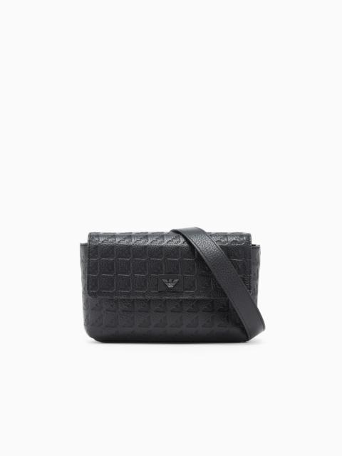 EMPORIO ARMANI LEATHER CROSSBODY BAG WITH EMBOSSED GEOMETRIC PATTERN