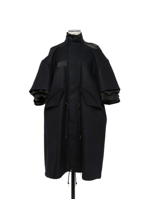 sacai Wool Melton x Silk Organdy Coat Dress