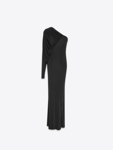 SAINT LAURENT one shoulder long dress in shiny jersey