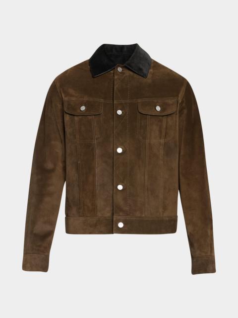 Berluti Men's Corduroy Collar Suede Leather Jacket