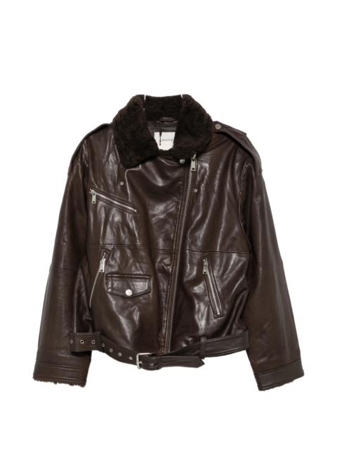 GESTUZ Gestuz Belted Shearling-collar Jacket