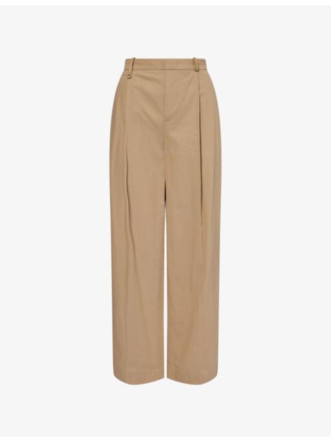 Vince Pleated Straight-Leg Stretch-Cotton Trousers