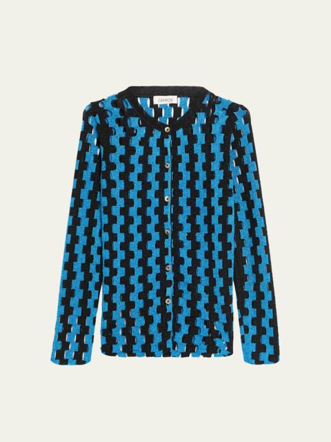 ZANKOV Bowery Metallic Open-Knit Crewneck Cardigan
