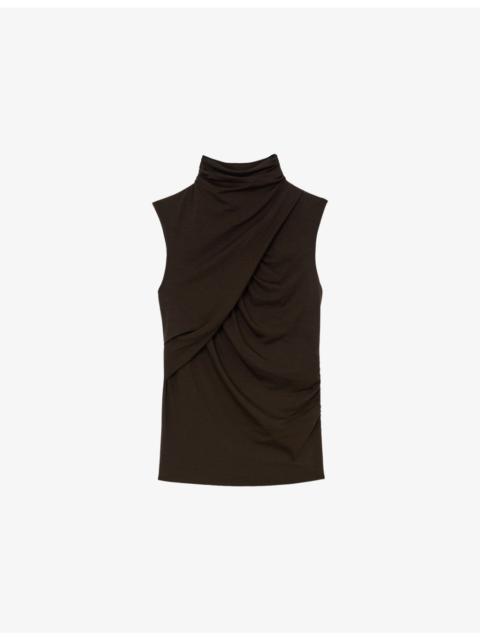 REISS Wanda High-Neck Ruched Stretch-Jersey Top