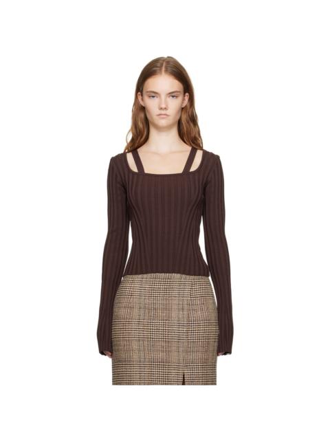 RECTO Brown Scoop Neck Fitted Sweater