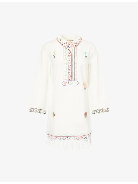 RIXO Astoria Embroidered Cotton Mini Dress