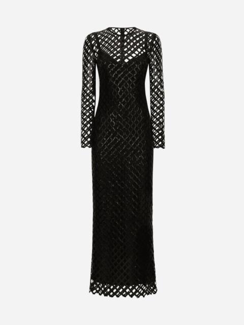 Long sequined mesh dress