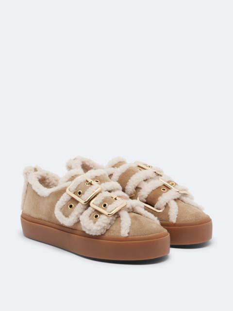 INUIKII Shearling-trimmed suede low-top sneakers