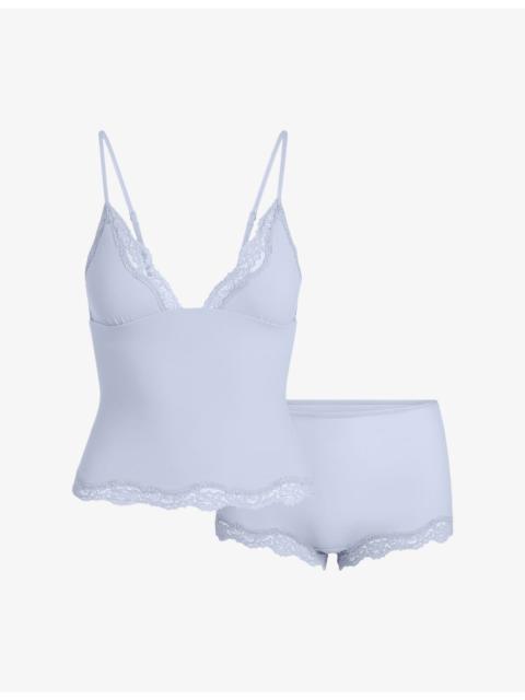 SKIMS Fits Everybody Lace-Trim Stretch-Woven Cami Top and Boy Short Set