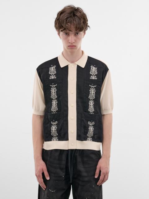 Kapital Black Embroidered Knit Polo Shirt
