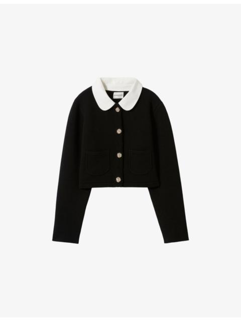 Claudie Pierlot Removable-Collar Cropped Knitted Cardigan