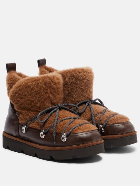 Brunello Cucinelli Monili leather and shearling lace-up boots