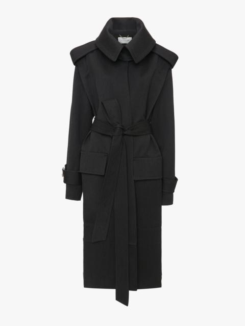 Victoria Beckham Belted Wool Trench Coat In Charcoal