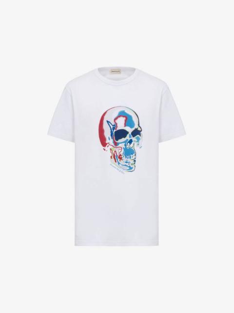 Alexander McQueen Men's Solarised Skull T-shirt in White/multicolor