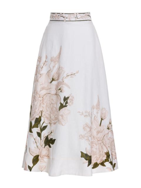 Bergamota Embroidered Linen Maxi Skirt ivory