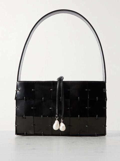 Mina woven patent-leather shoulder bag