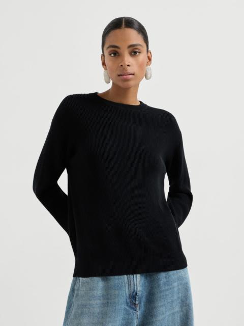 Cotton English rib sweater with monili