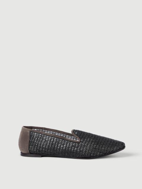 Brunello Cucinelli Precious net embroidery flats in suede
