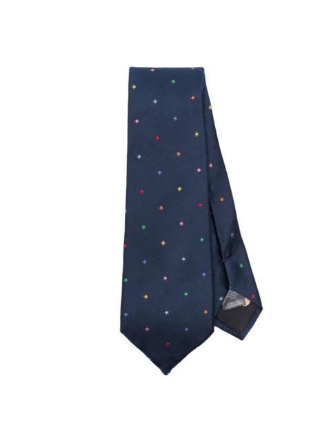 star-embroidered silk tie