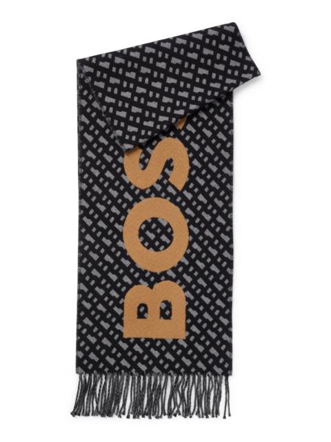 BOSS FRINGED SCARF WITH LOGO AND MONOGRAMS