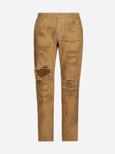 Dolce & Gabbana Overdyed loose fit stretch jeans with rips