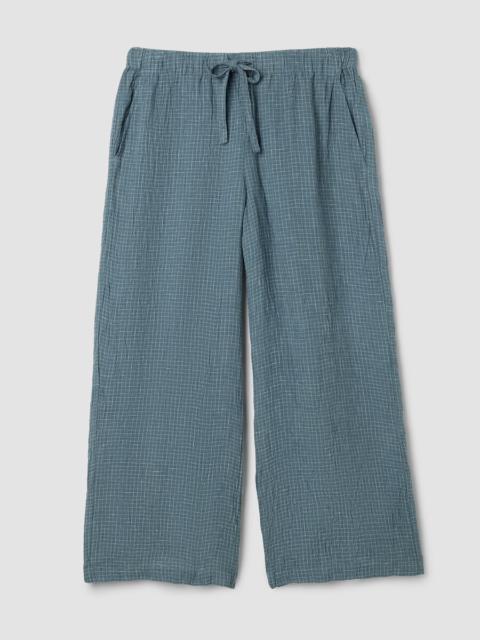 EILEEN FISHER Puckered Organic Linen Grid Wide-Leg Pant