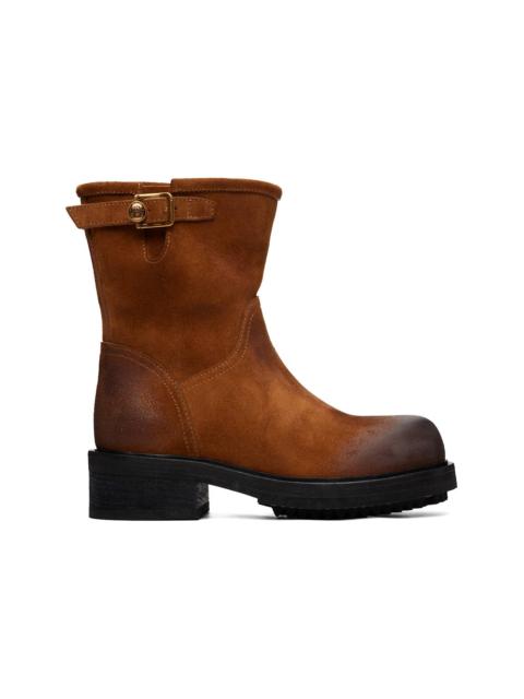 VERSACE Brown Buckled Suede Boots