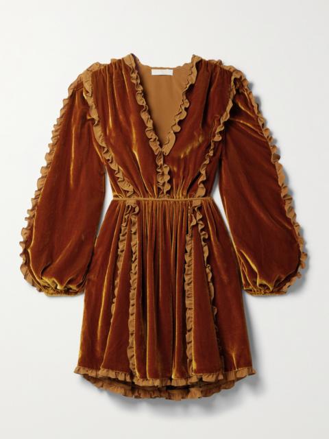 ULLA JOHNSON Erika Ruffled Satin-trimmed Velvet Mini Dress