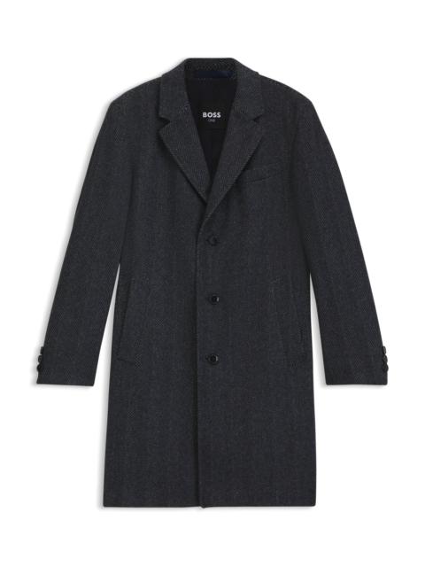 BOSS REGULAR-FIT COAT IN HERRINGBONE WOOL WITH CASHMERE