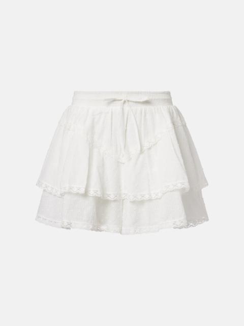 Poupette St Barth Thia embroidered tiered cotton shorts