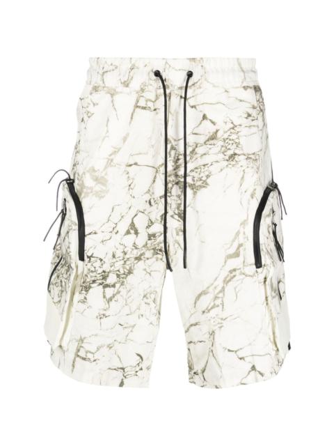 marble-print shorts