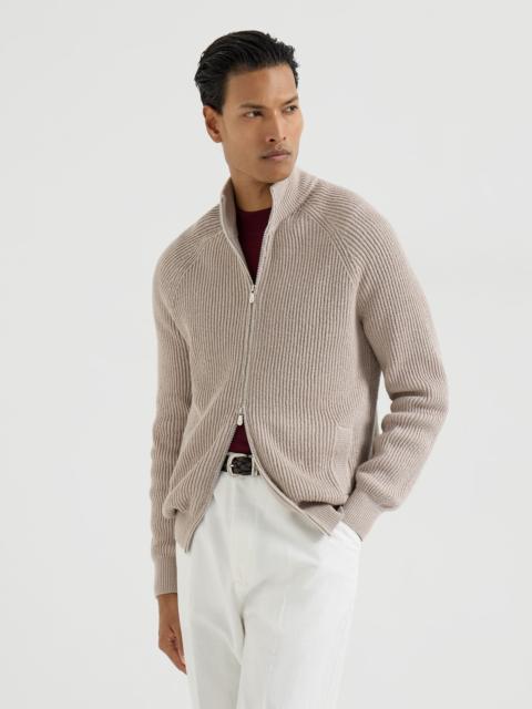 Brunello Cucinelli Malfilé cotton English rib cardigan with raglan sleeves and zipper
