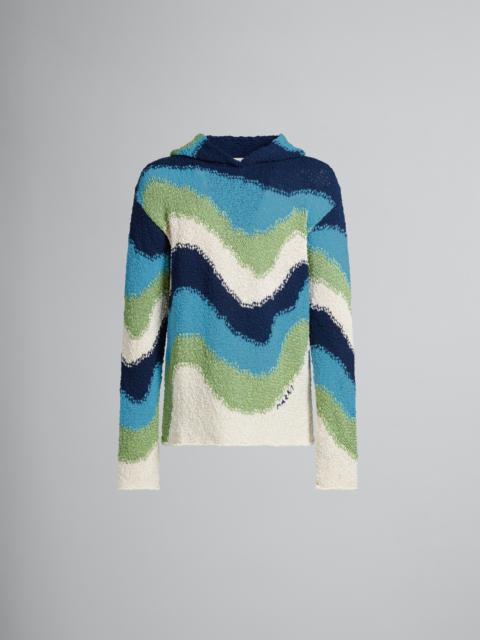 Marni BLUE COTTON JUMPER WITH HOOD