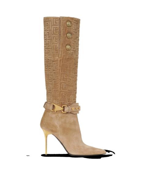 Debossed monogram suede Robin ankle boots