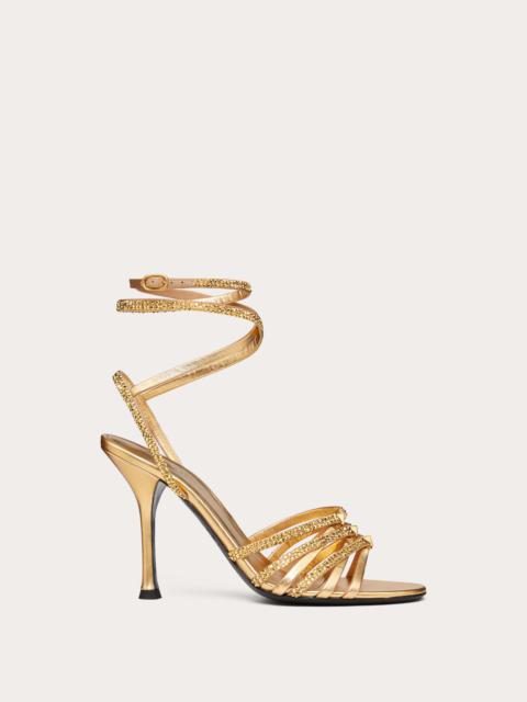 Valentino ROCKSTUD STRAPPY SANDAL IN METALLIC NAPPA LEATHER WITH CRYSTALS 100MM