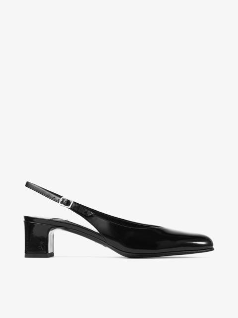 JIMMY CHOO Eyla Sling Back 45 Black Polished Calf Leather Slingbacks