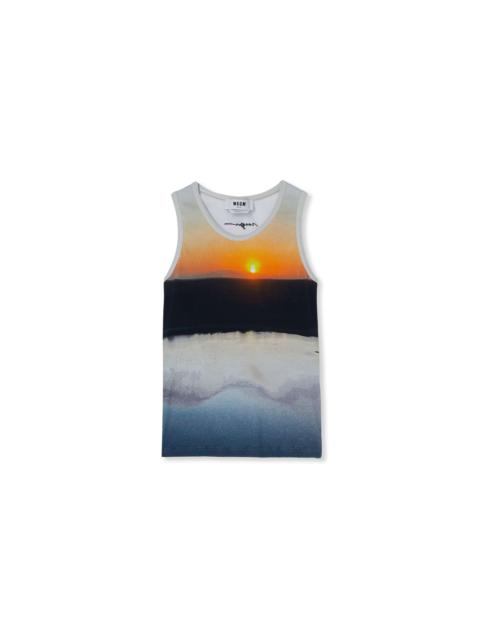 Tank top in ribbed jeresy with "Tanzanian gaze sunset" print