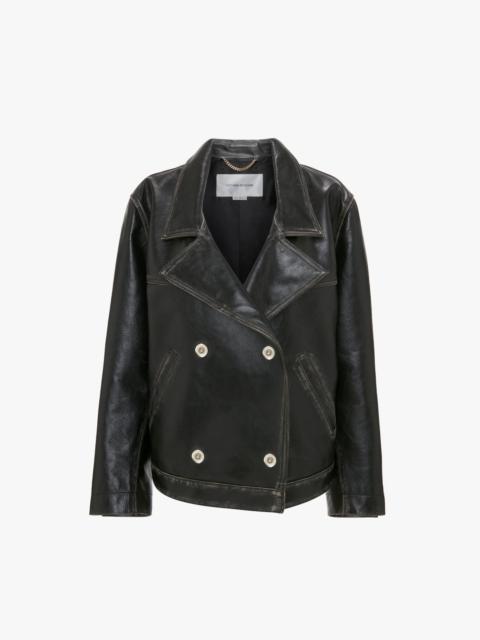 Victoria Beckham Oversized Leather Jacket In Black