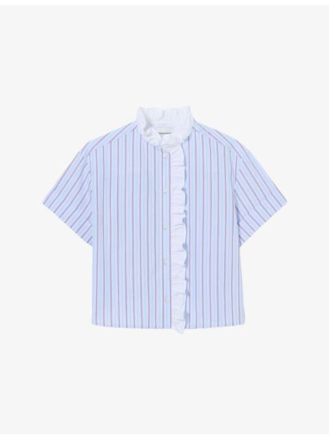 Claudie Pierlot Striped Ruffled Cotton-Poplin Shirt