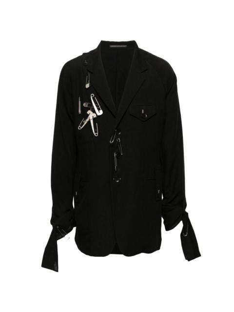 safety-pin embellished linen blazer