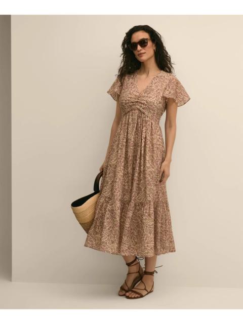 Brooks Brothers Chiffon Floral Flutter-Sleeve Dress