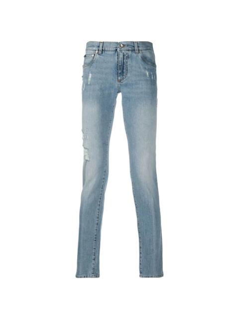 distressed slim-fit jeans