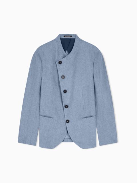 EMPORIO ARMANI ICON JACKET WITH DIAGONAL FASTENING IN TEXTURED MOULINÉ LINEN SATIN