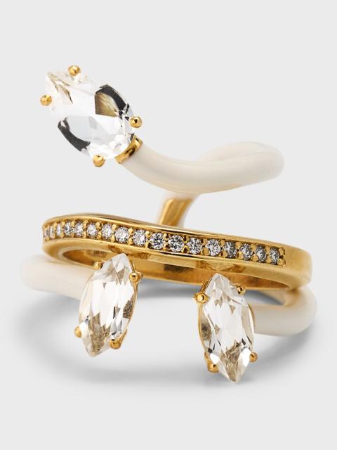 BEA BONGIASCA Composable Vine Ring with White Enamel and Diamonds