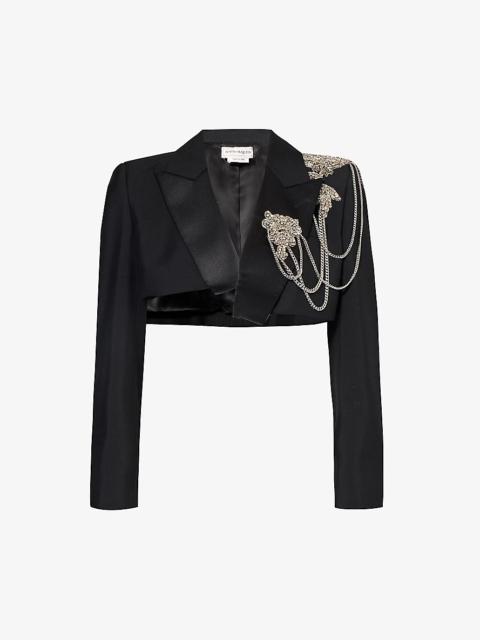 Crystal-embellished cropped wool blazer