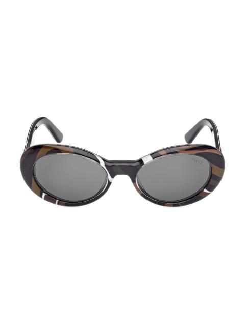 PUCCI Women's 53MM Oval Sunglasses - Black Marmo Smoke