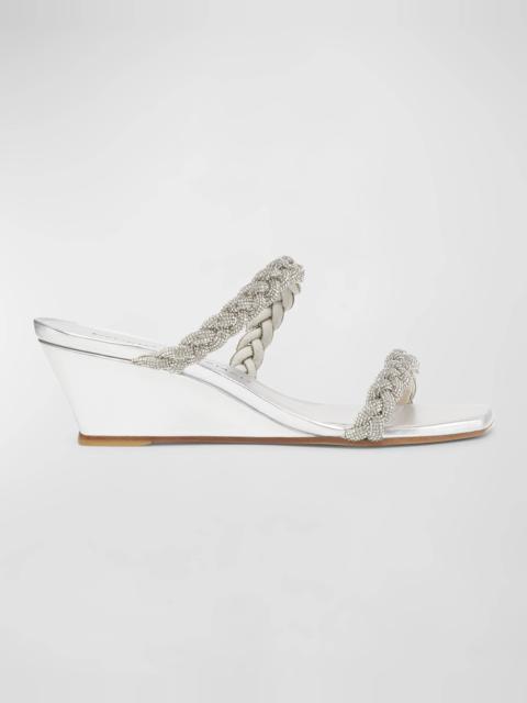 Stuart Weitzman Highshine Crystal Braid Wedge Sandals