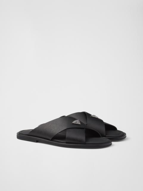 Prada Saffiano leather crisscross slides