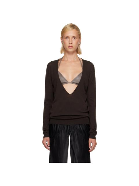 Rick Owens Brown Tower Extreme V-Neck Sweater