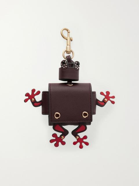 Anya Hindmarch Frog textured-leather and gold-tone earphone case Brown